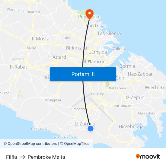 Filfla to Pembroke Malta map