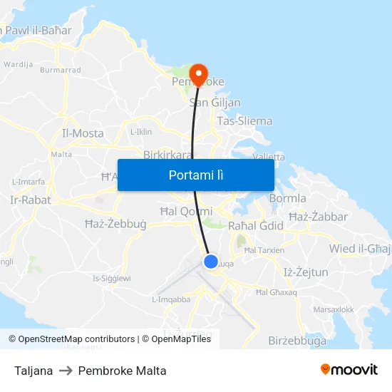 Taljana to Pembroke Malta map