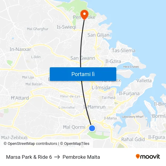 Marsa Park & Ride 6 to Pembroke Malta map