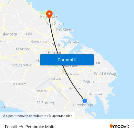 Fossili to Pembroke Malta map