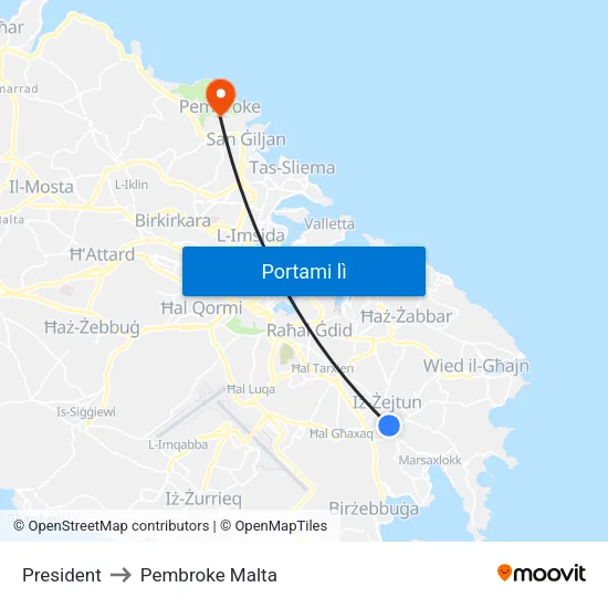 President to Pembroke Malta map