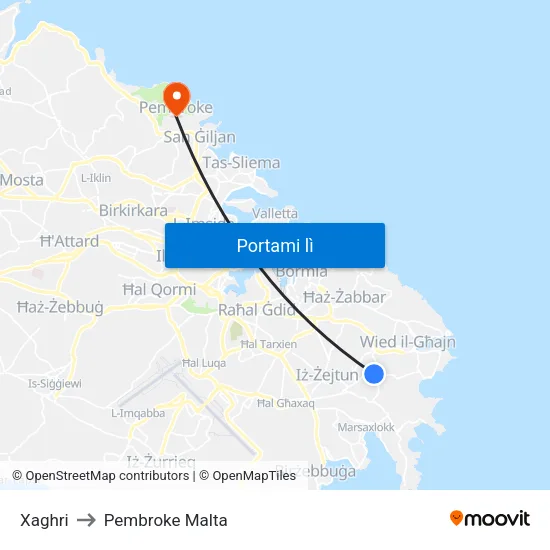 Xaghri to Pembroke Malta map