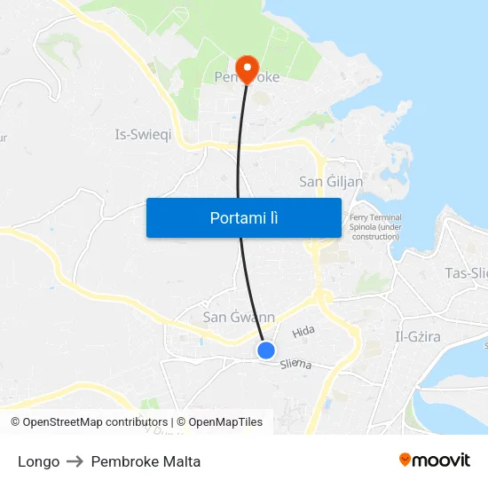 Longo to Pembroke Malta map