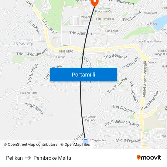 Pelikan to Pembroke Malta map