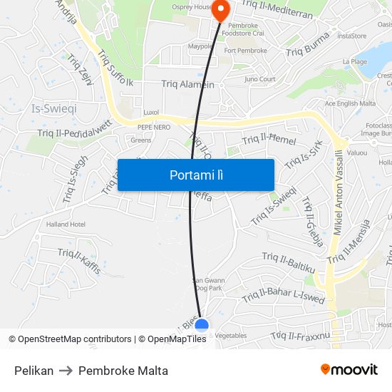 Pelikan to Pembroke Malta map