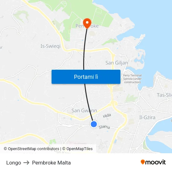 Longo to Pembroke Malta map