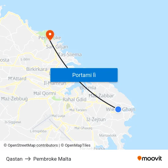 Qastan to Pembroke Malta map