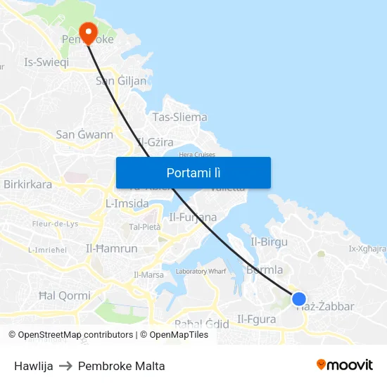 Hawlija to Pembroke Malta map