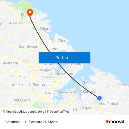 Dominka to Pembroke Malta map