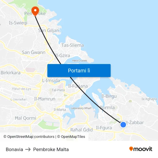Bonavia to Pembroke Malta map