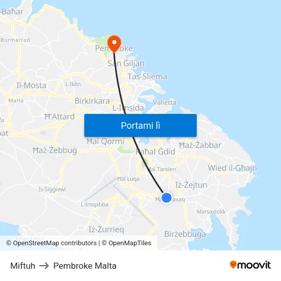 Miftuh to Pembroke Malta map