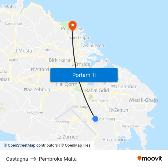Castagna to Pembroke Malta map