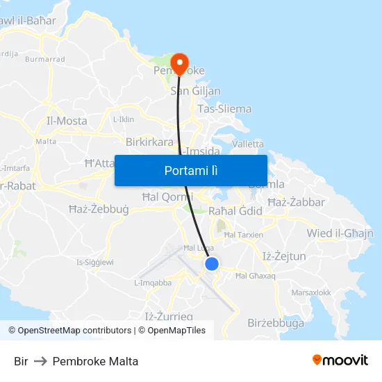 Bir to Pembroke Malta map