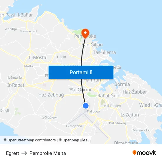 Egrett to Pembroke Malta map