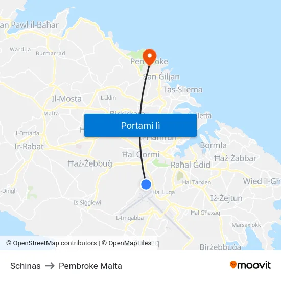 Schinas to Pembroke Malta map