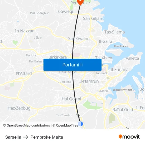 Sarsella to Pembroke Malta map