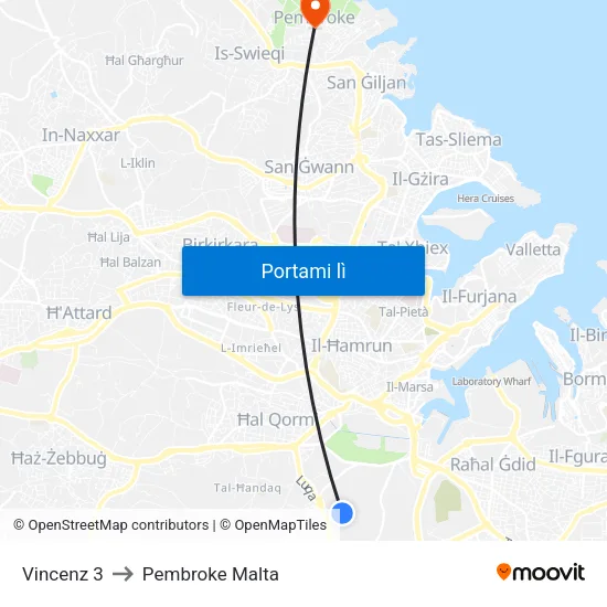 Vincenz 3 to Pembroke Malta map