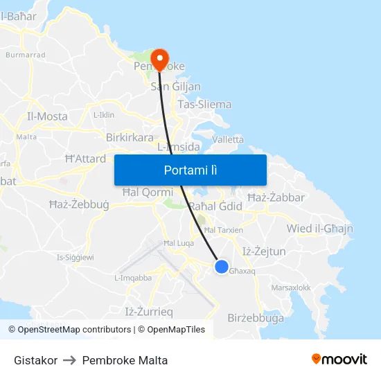 Gistakor to Pembroke Malta map