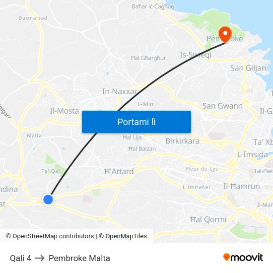 Qali 4 to Pembroke Malta map