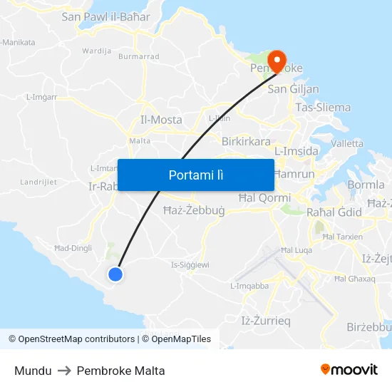 Mundu to Pembroke Malta map