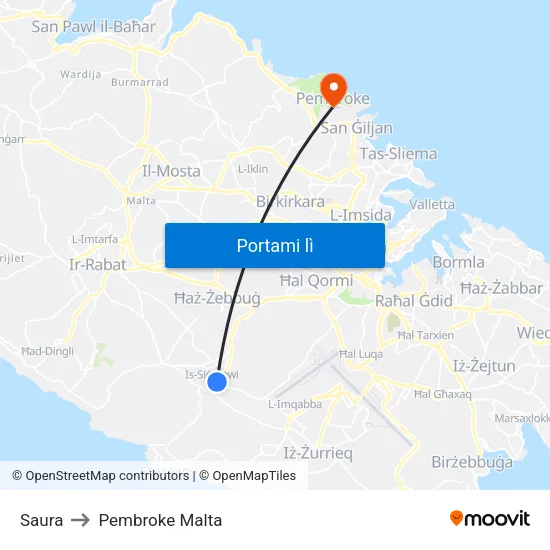 Saura to Pembroke Malta map