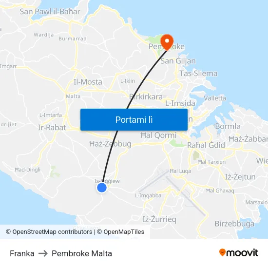 Franka to Pembroke Malta map