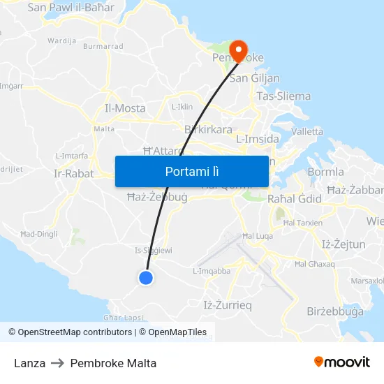 Lanza to Pembroke Malta map