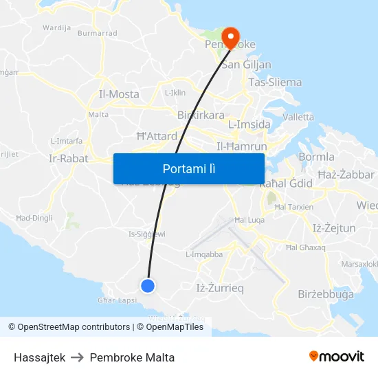 Hassajtek to Pembroke Malta map