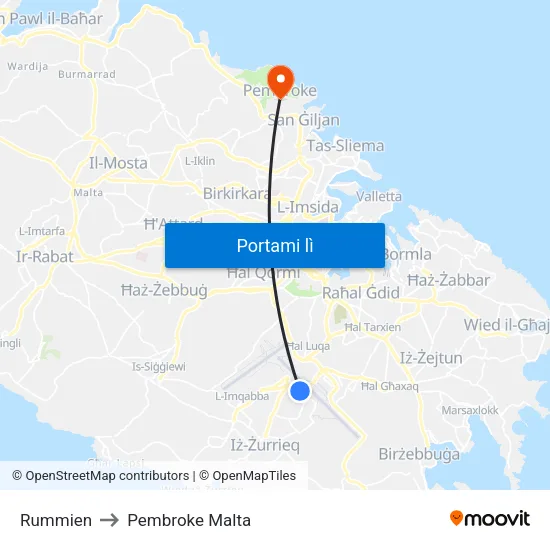 Rummien to Pembroke Malta map