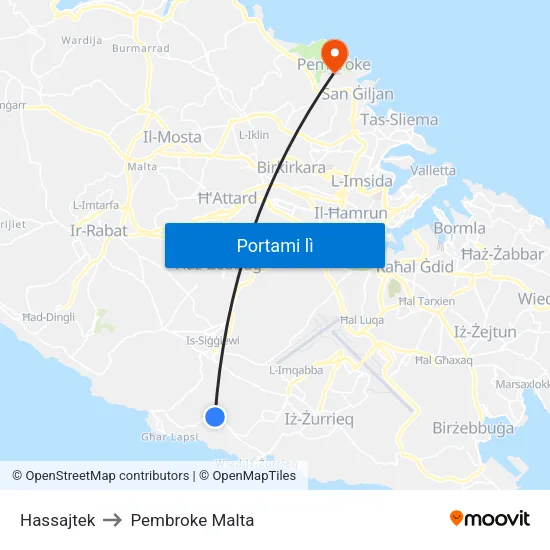 Hassajtek to Pembroke Malta map