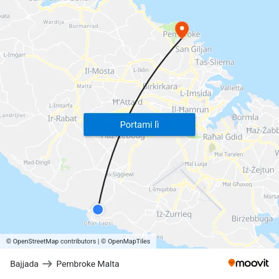Bajjada to Pembroke Malta map