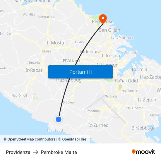 Providenza to Pembroke Malta map