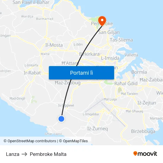Lanza to Pembroke Malta map