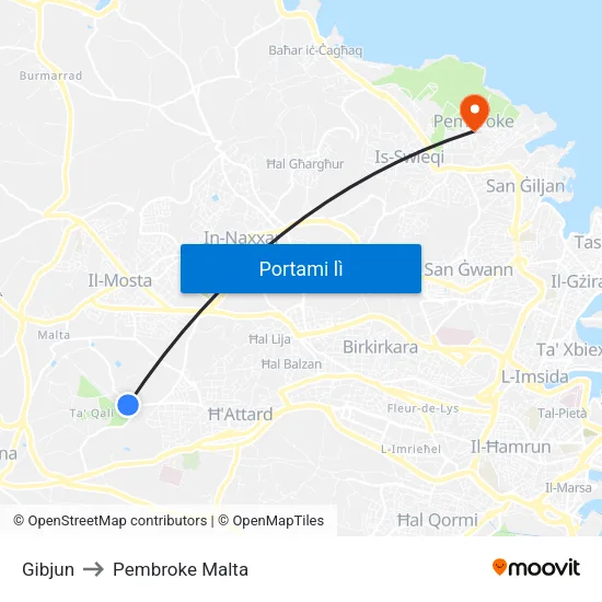 Gibjun to Pembroke Malta map