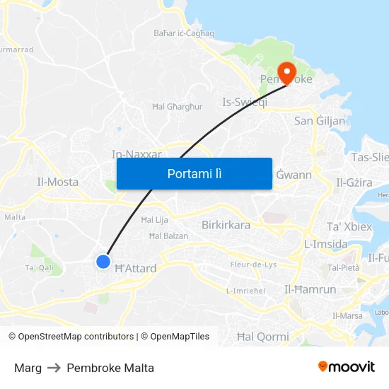 Marg to Pembroke Malta map