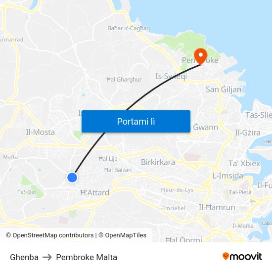 Ghenba to Pembroke Malta map