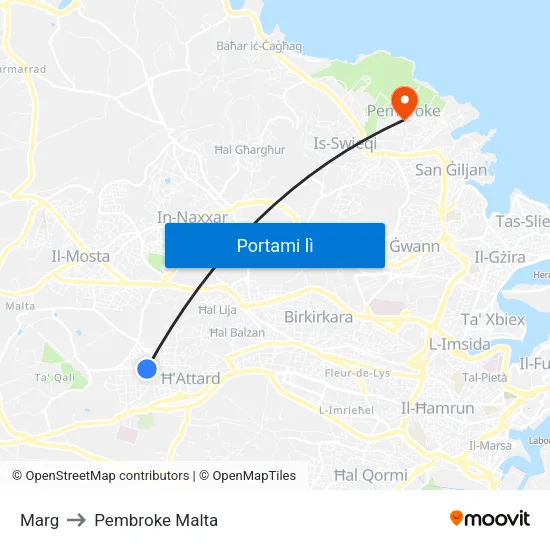 Marg to Pembroke Malta map