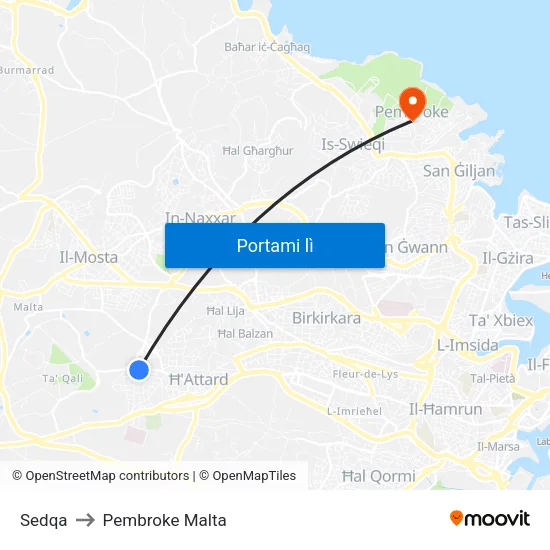 Sedqa to Pembroke Malta map