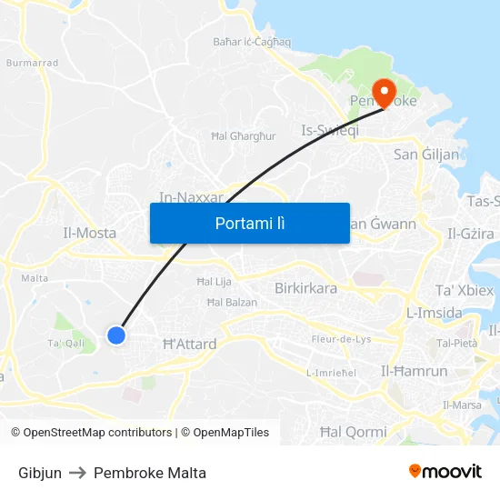 Gibjun to Pembroke Malta map