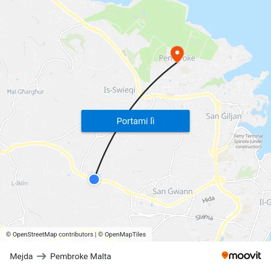 Mejda to Pembroke Malta map