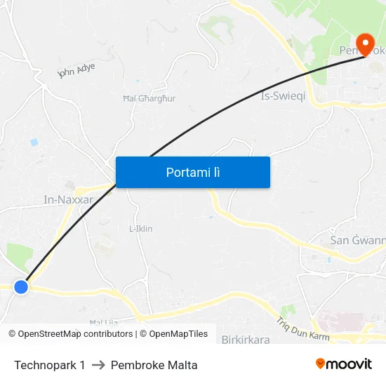 Technopark 1 to Pembroke Malta map