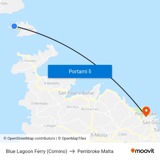 Blue Lagoon Ferry (Comino) to Pembroke Malta map
