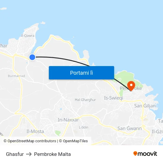 Ghasfur to Pembroke Malta map