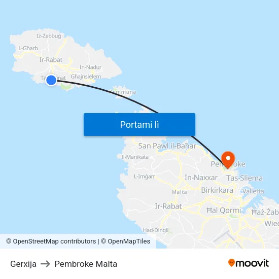 Gerxija to Pembroke Malta map