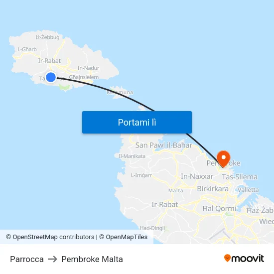 Parrocca to Pembroke Malta map