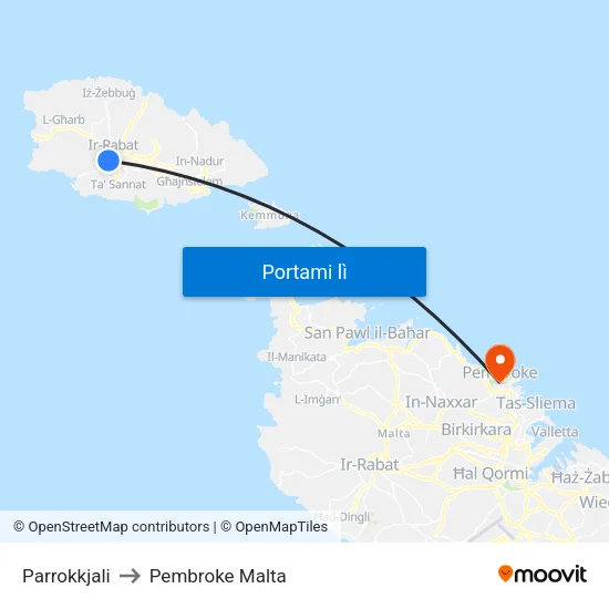 Parrokkjali to Pembroke Malta map