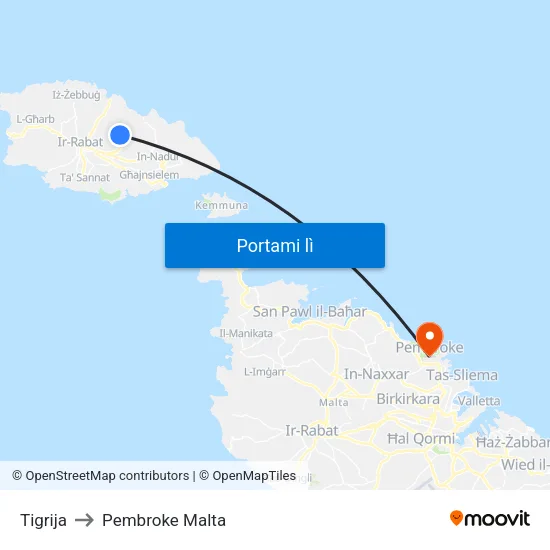 Tigrija to Pembroke Malta map