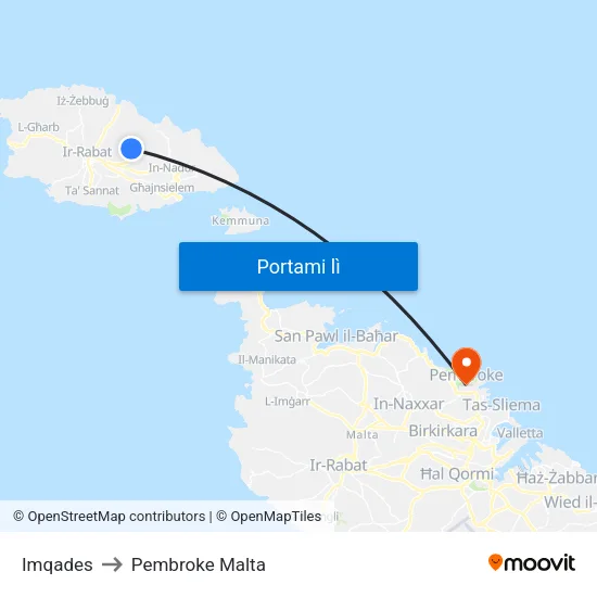 Imqades to Pembroke Malta map