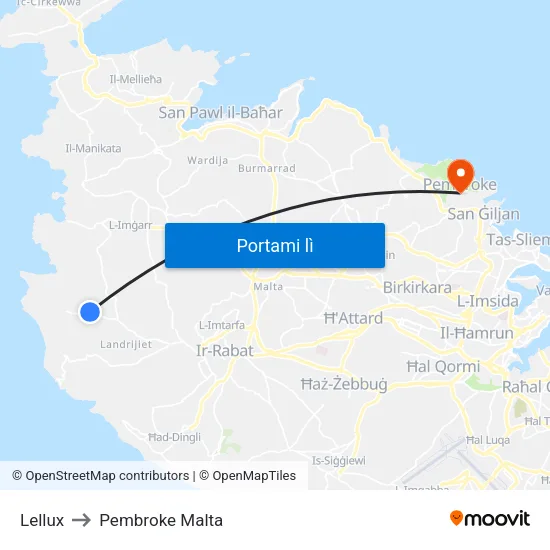 Lellux to Pembroke Malta map
