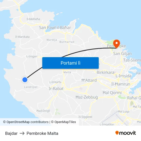 Bajdar to Pembroke Malta map